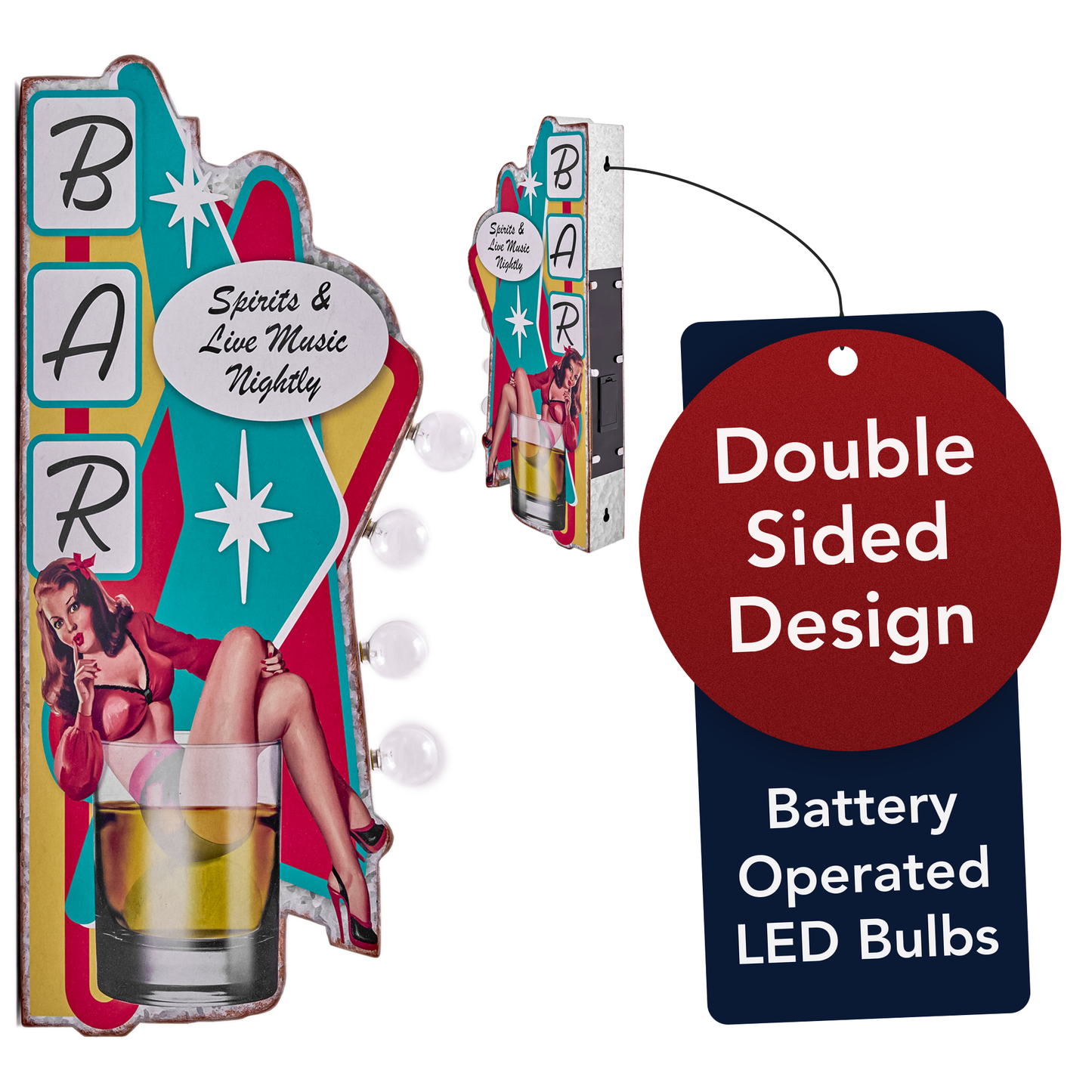 Metal LED Bar Spirits and Live Music Nightly Marquee Sign