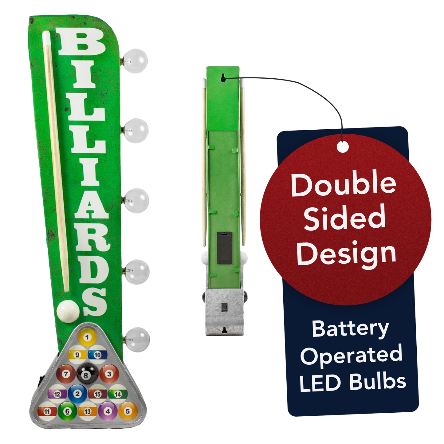Vintage Billiards LED Marquee Sign Wall Decor (25” x 7”)
