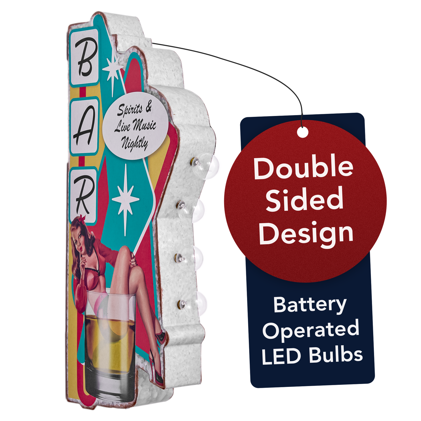 Metal LED Bar Spirits and Live Music Nightly Marquee Sign