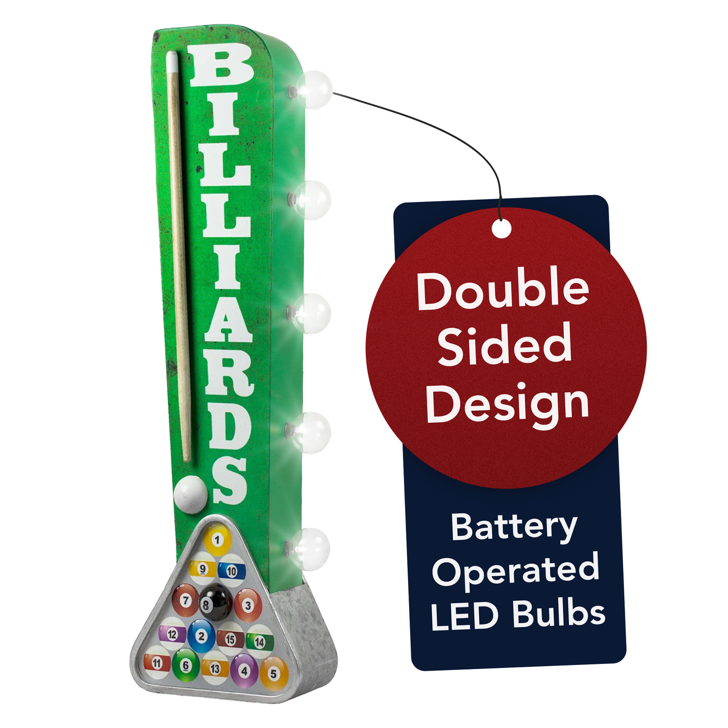 Vintage Billiards LED Marquee Sign Wall Decor (25” x 7”)