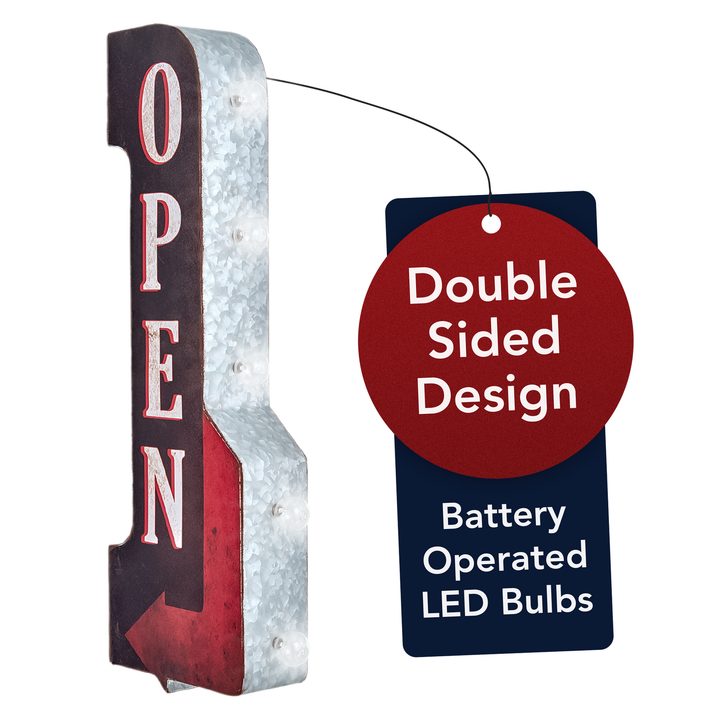 Vintage Open LED Marquee Arrow Sign (30” x 9”)