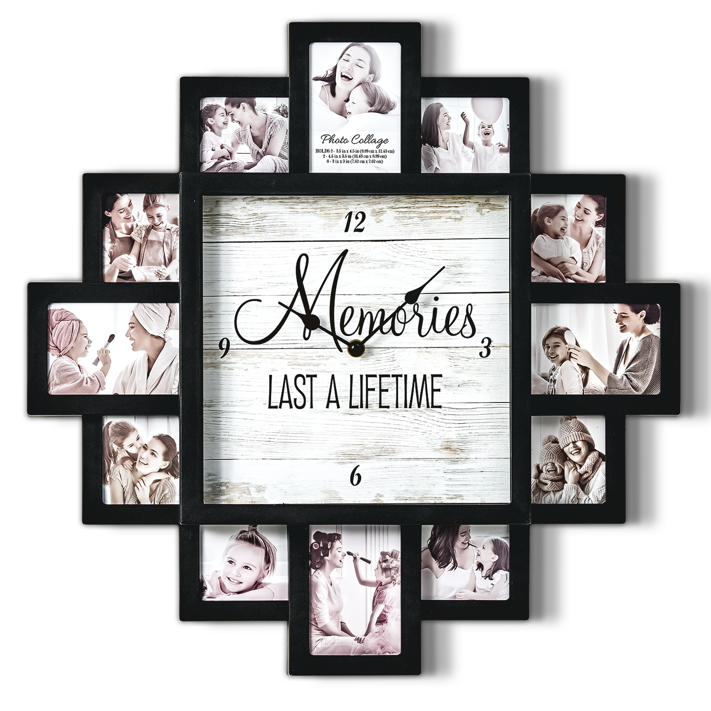 Black "Lifetime Memories" Picture Frame Wall Collage Clock