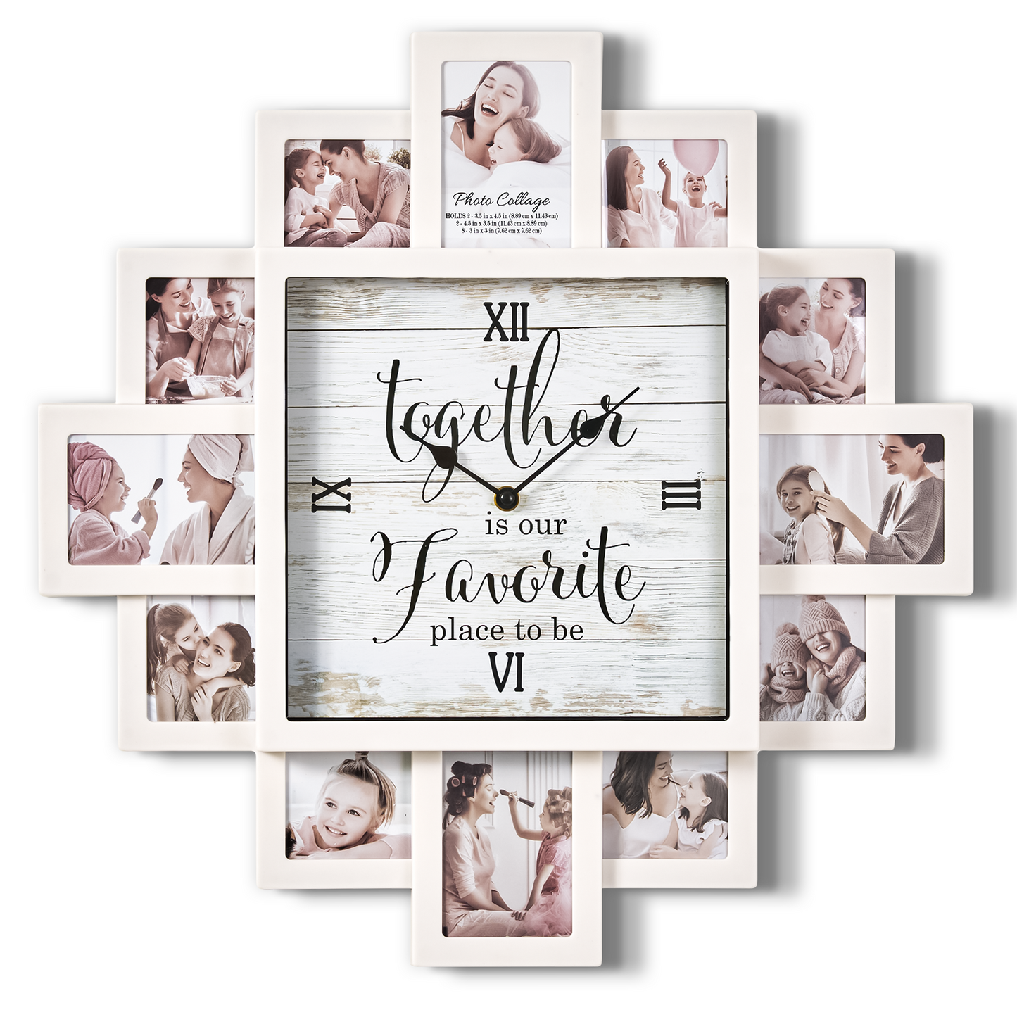 White Farmhouse Shabby-Chic "Together" Picture Frame Wall Collage Clock