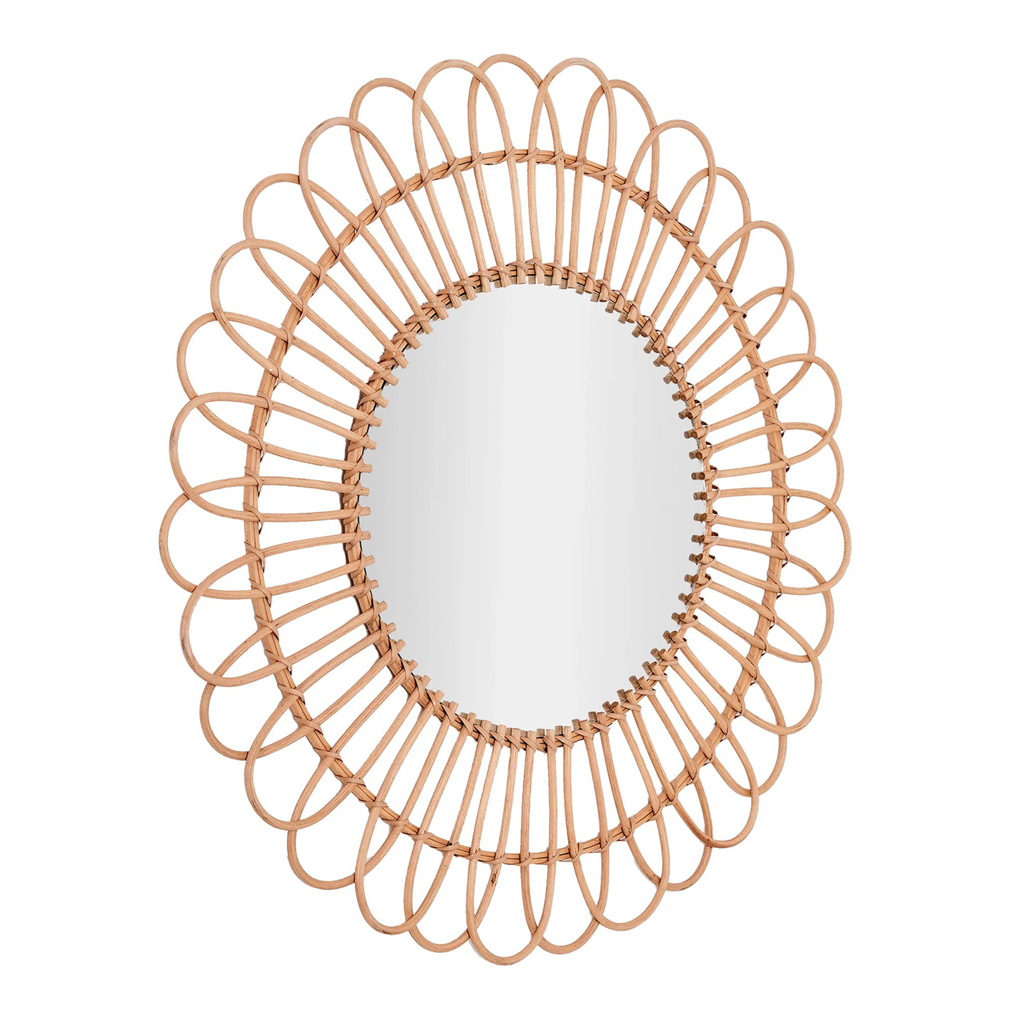 Boho Woven Rattan Sunburst Accent Wall Mirror, Natural - 25"