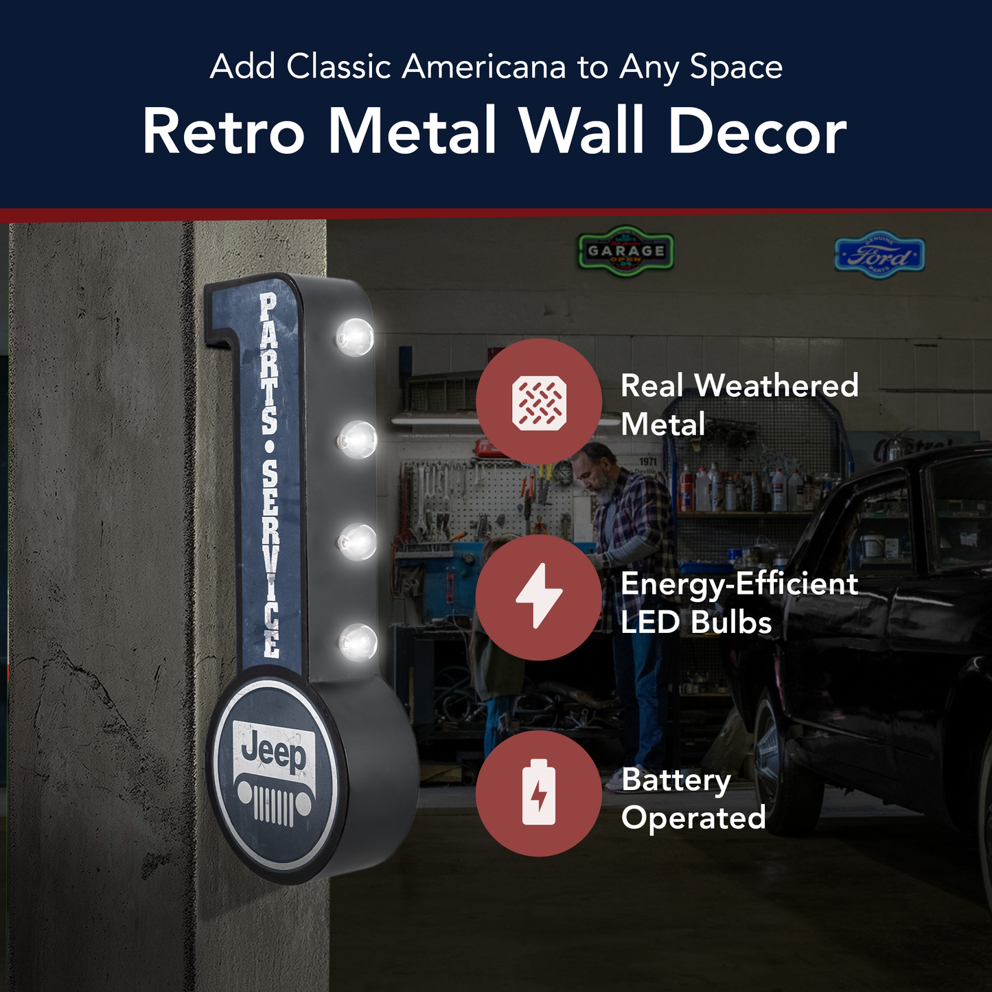 Officially Licensed Vintage Jeep Parts & Service LED Marquee Sign