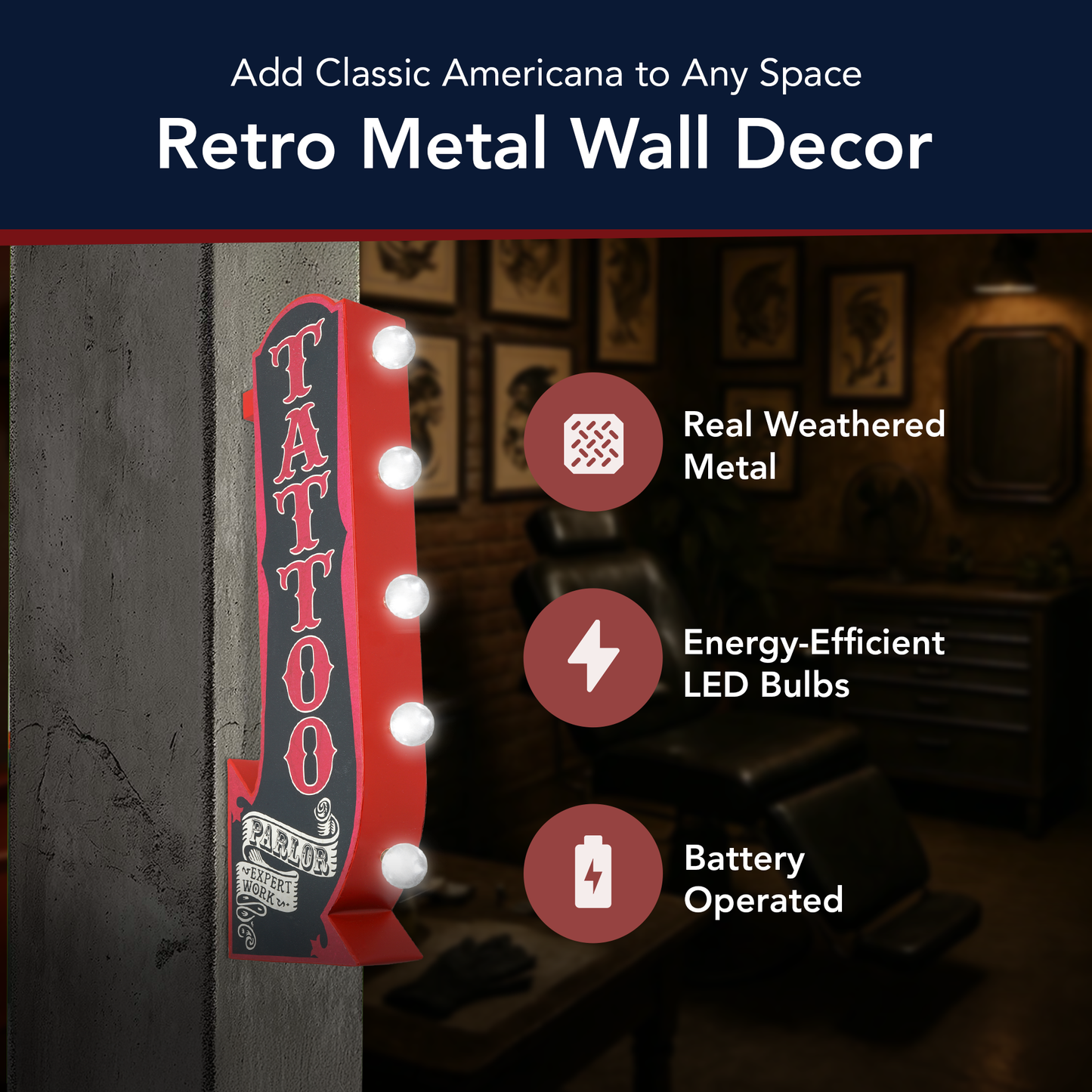 Tattoo Parlor Vintage LED Marquee Arrow Sign