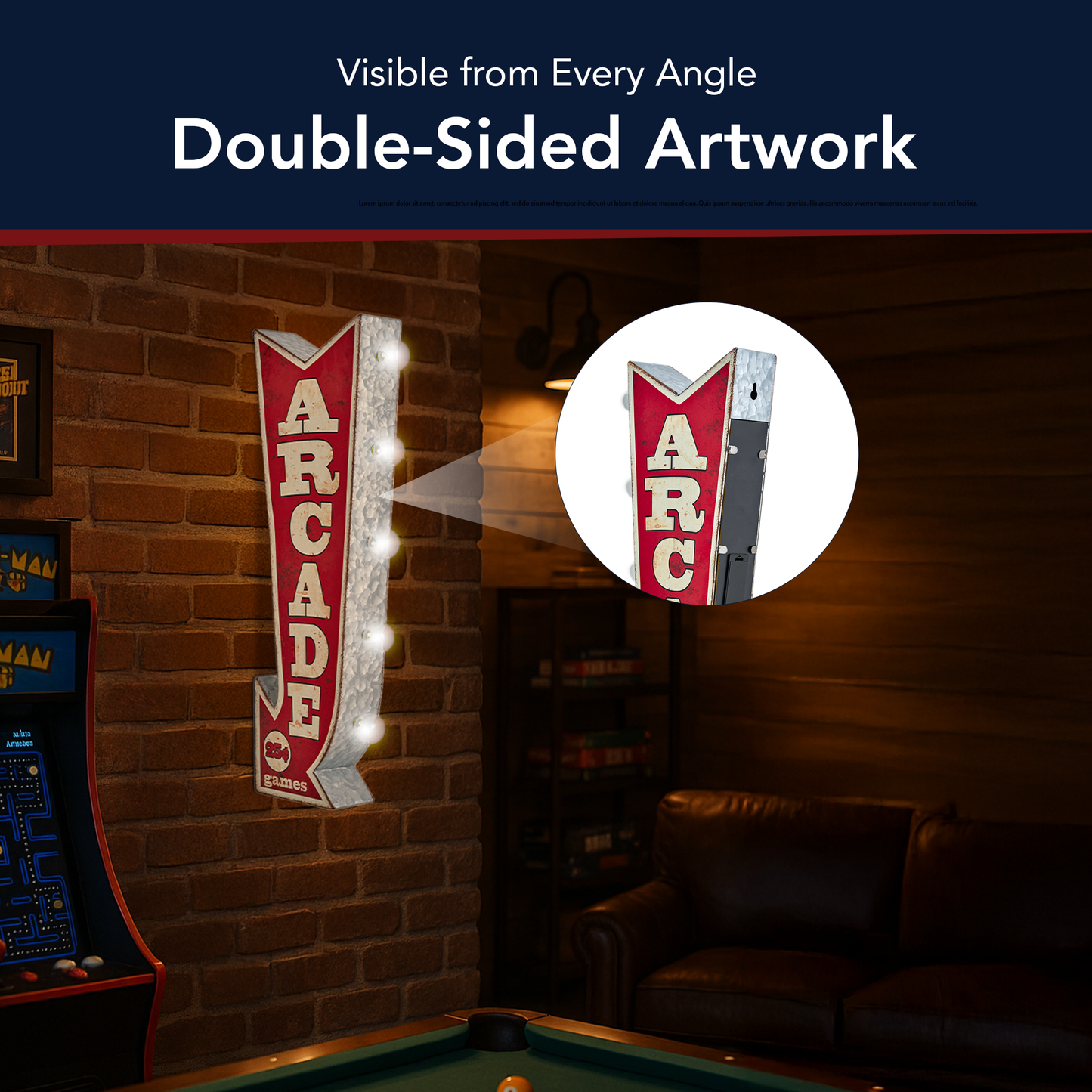 Vintage Arcade Games LED Marquee Arrow Sign (25” x 9”)
