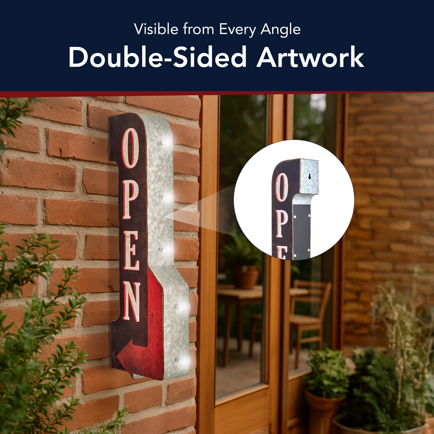 Vintage Open LED Marquee Arrow Sign (30” x 9”)