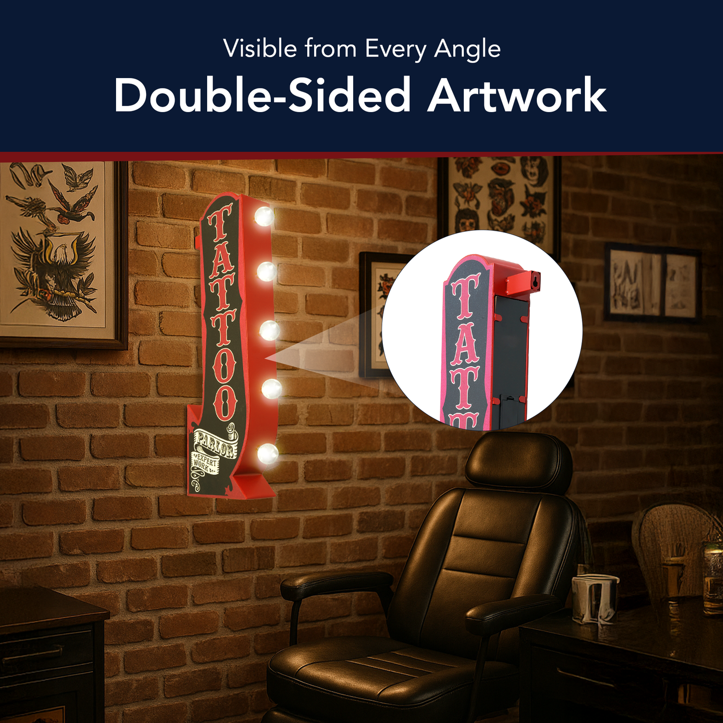 Tattoo Parlor Vintage LED Marquee Arrow Sign