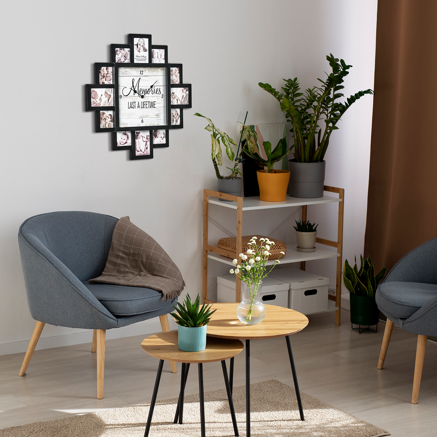 Black "Lifetime Memories" Picture Frame Wall Collage Clock