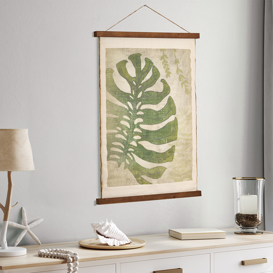 Monstera Leaf Scroll Tapestry with Rope Wall Art