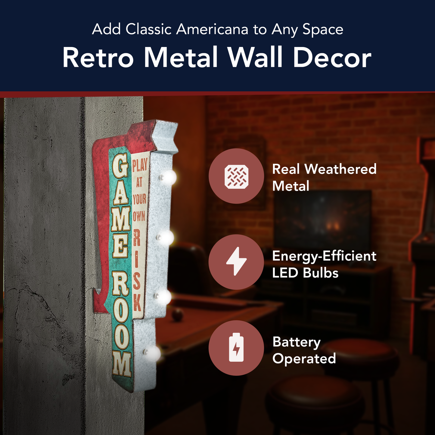 Game Room Vintage LED Marquee Sign Wall Decor