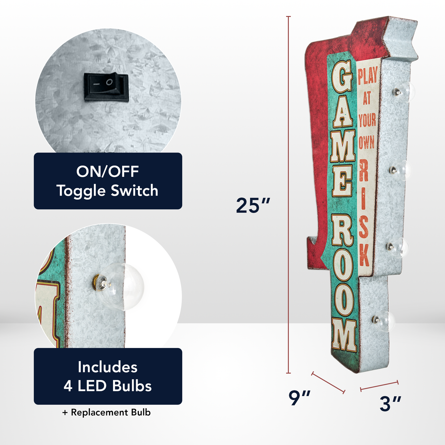 Game Room Vintage LED Marquee Sign Wall Decor