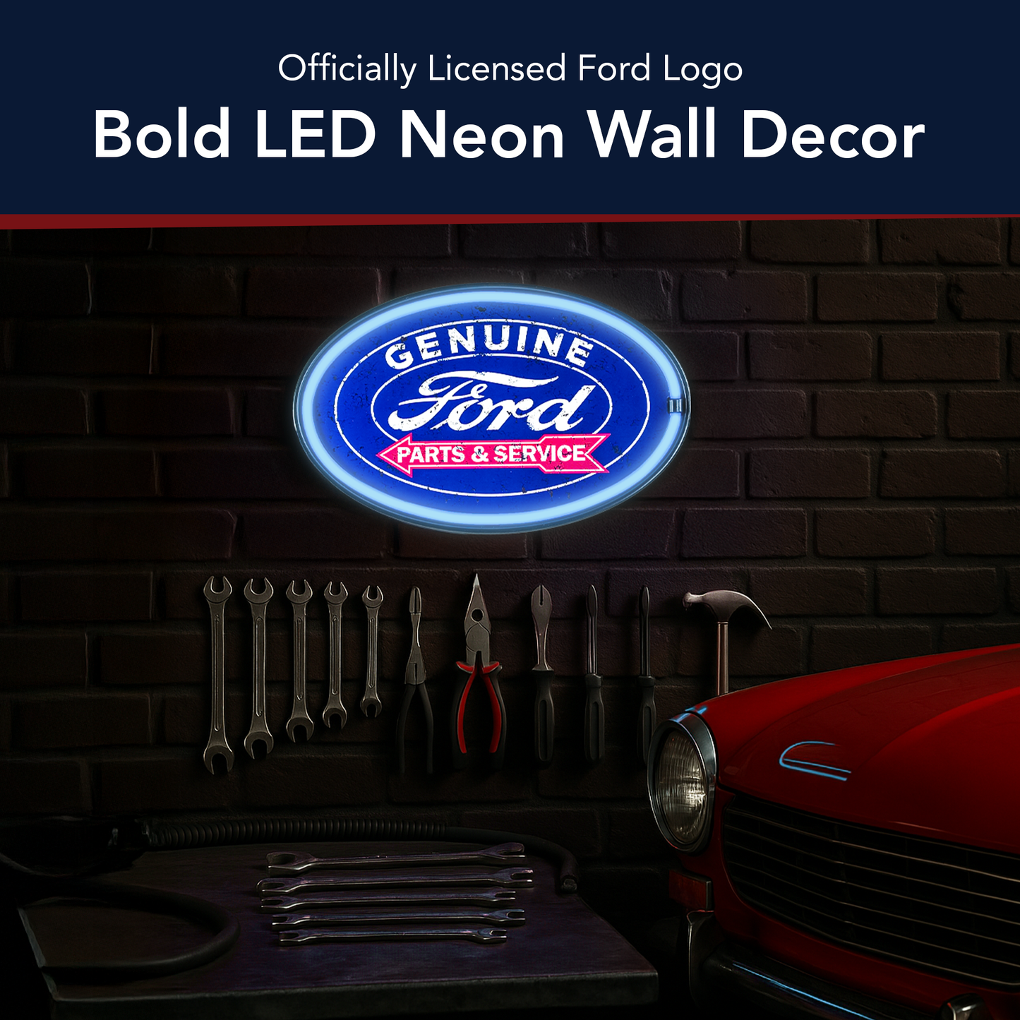 Officially Licensed Genuine Ford Parts & Service LED Neon Light Sign Wall Decor (10.25" x 16.25")