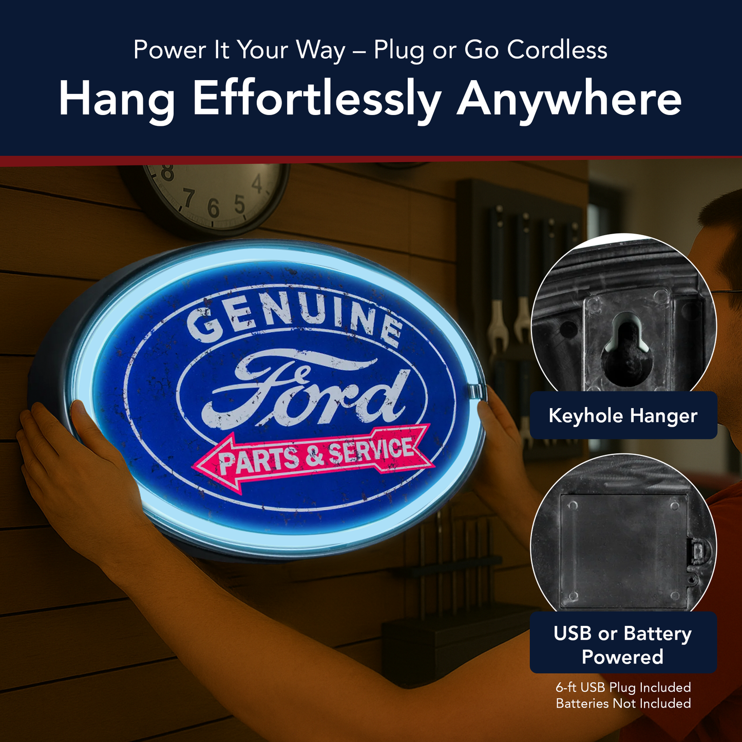 Officially Licensed Genuine Ford Parts & Service LED Neon Light Sign Wall Decor (10.25" x 16.25")