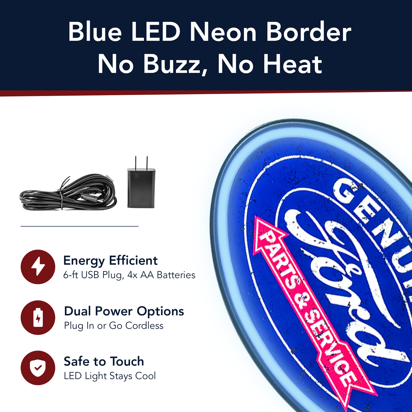Officially Licensed Genuine Ford Parts & Service LED Neon Light Sign Wall Decor (10.25" x 16.25")
