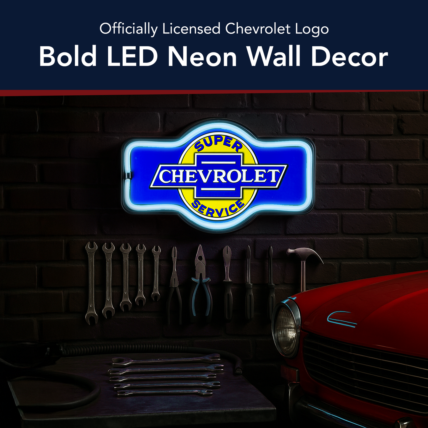 Officially Licensed Chevrolet LED Neon Light Sign Wall Decor (9.5” x 17.25”)