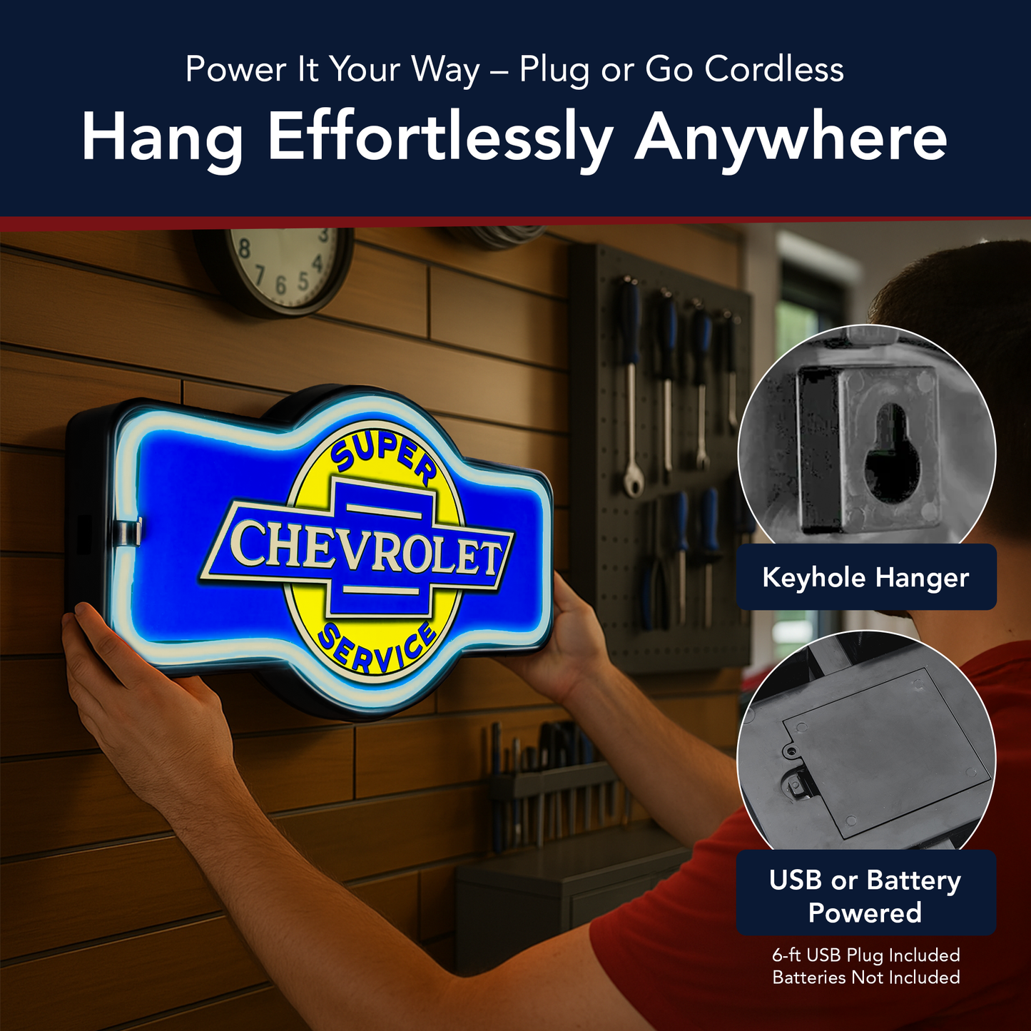 Officially Licensed Chevrolet LED Neon Light Sign Wall Decor (9.5” x 17.25”)