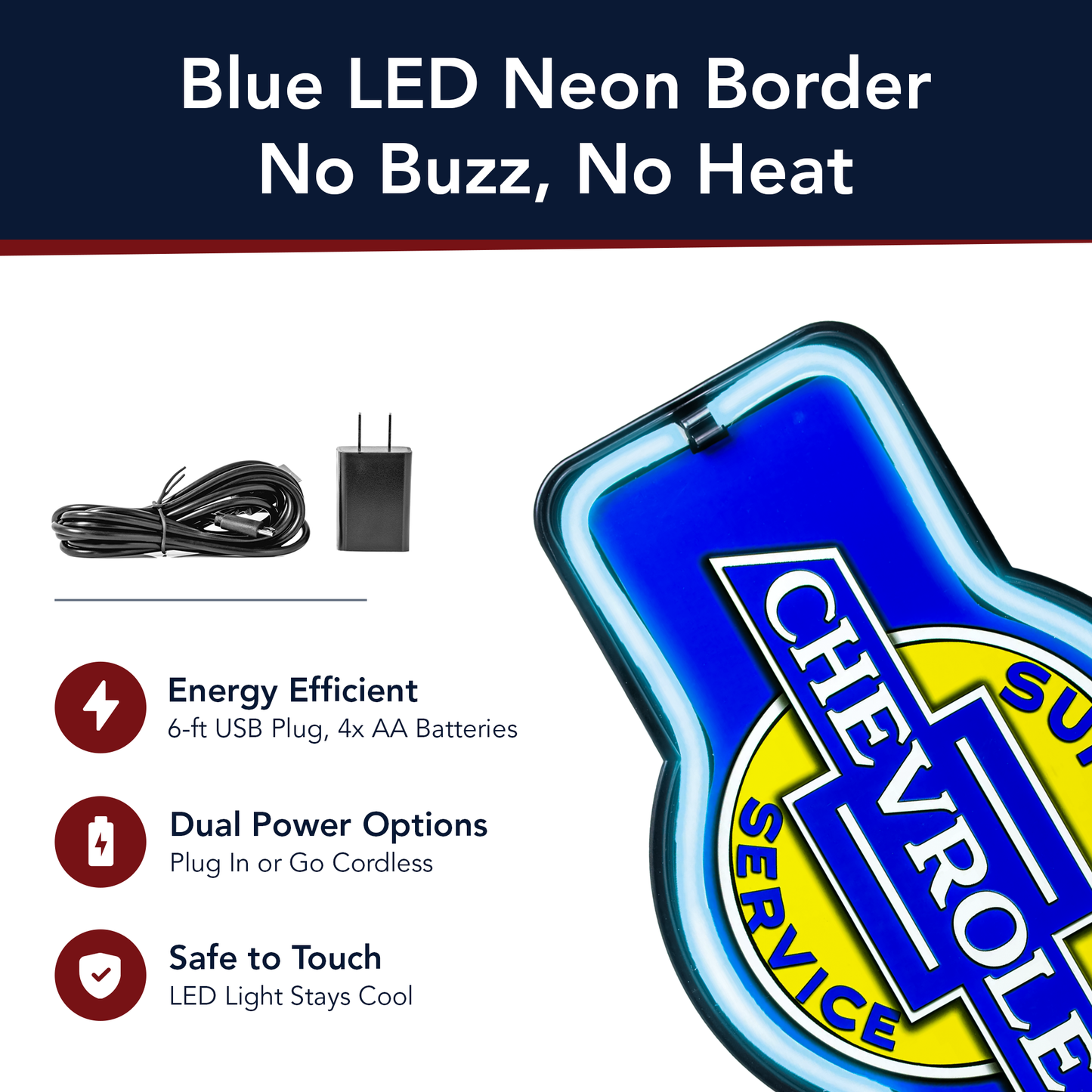 Officially Licensed Chevrolet LED Neon Light Sign Wall Decor (9.5” x 17.25”)