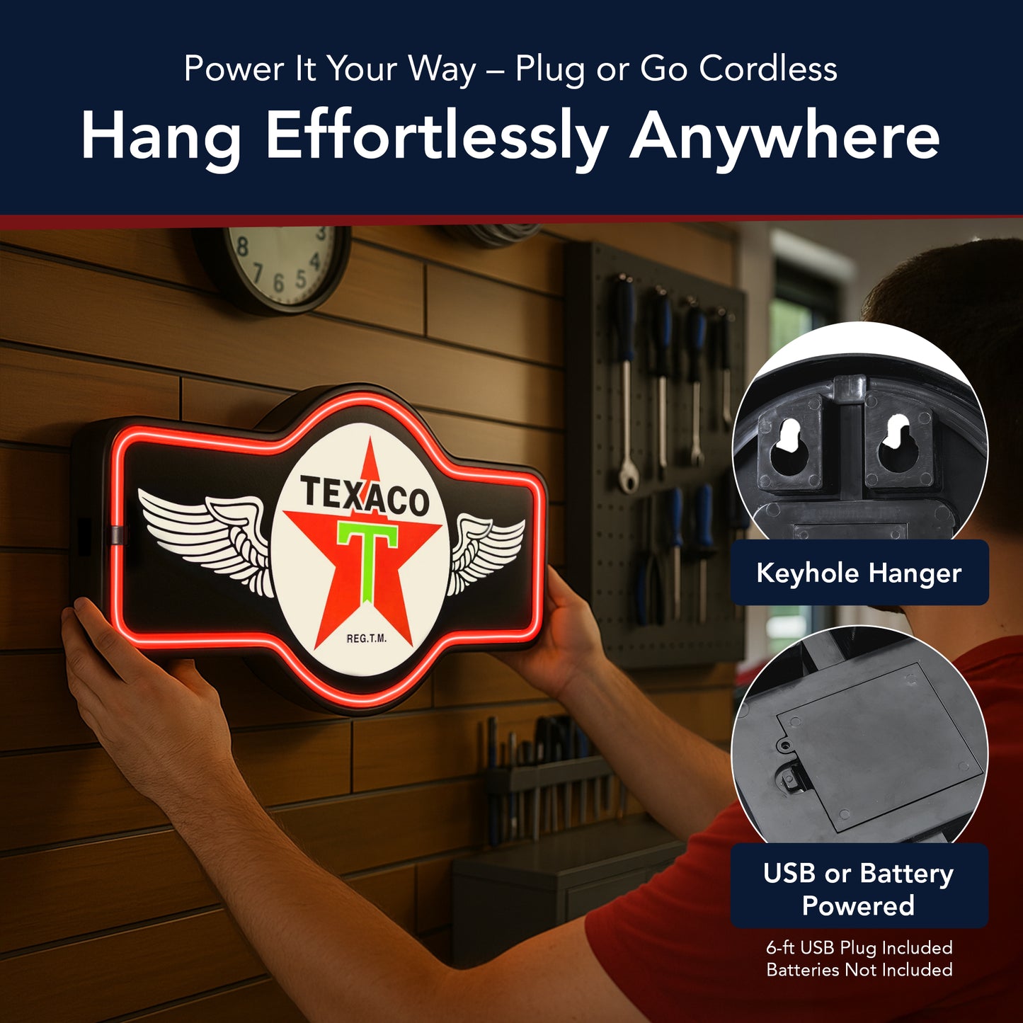Officially Licensed Vintage Texaco LED Neon Light Sign (9.5” x 17.25”)