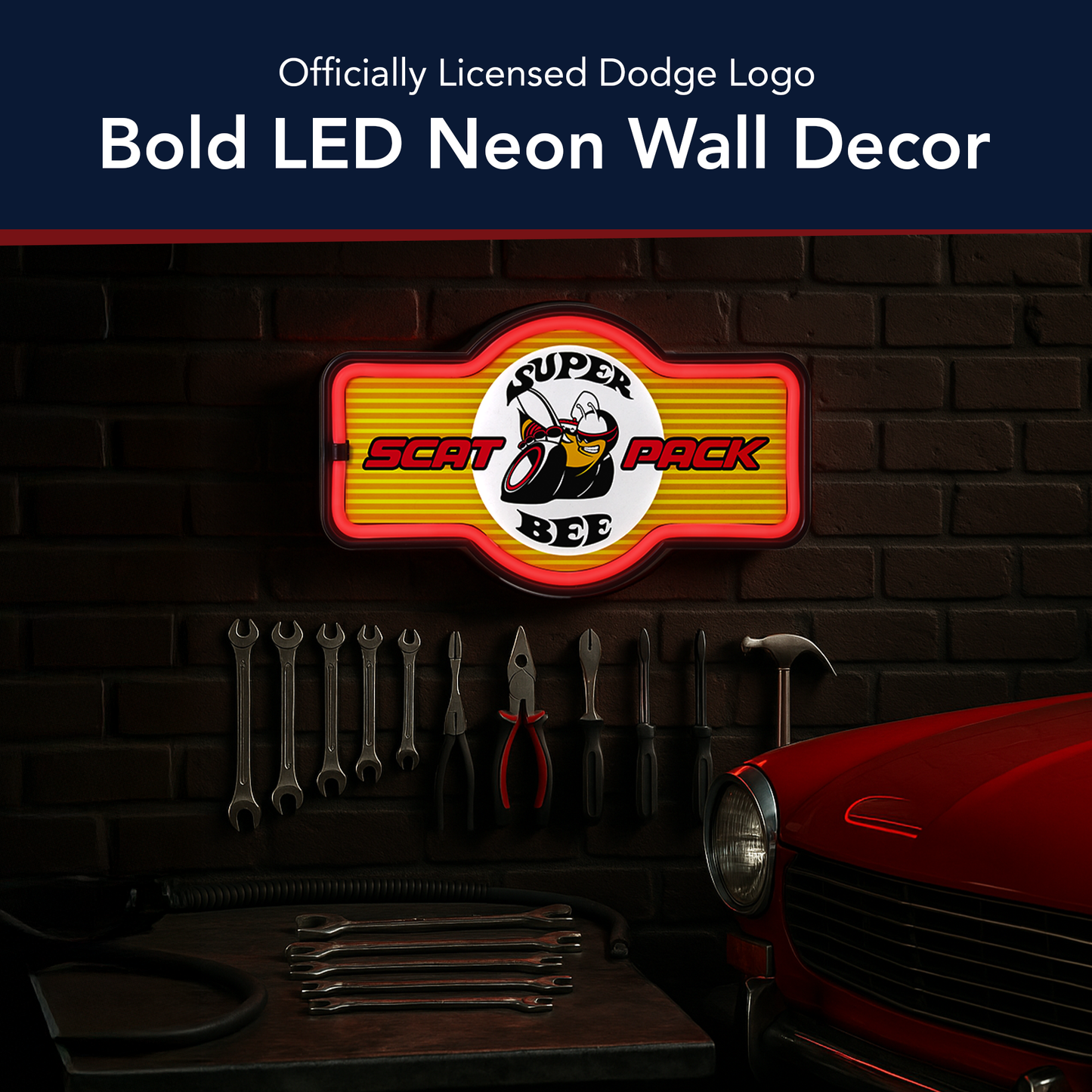 Dodge Super Bee Scat Pack LED Neon Light Sign Wall Decor (9.5” x 17.25”)