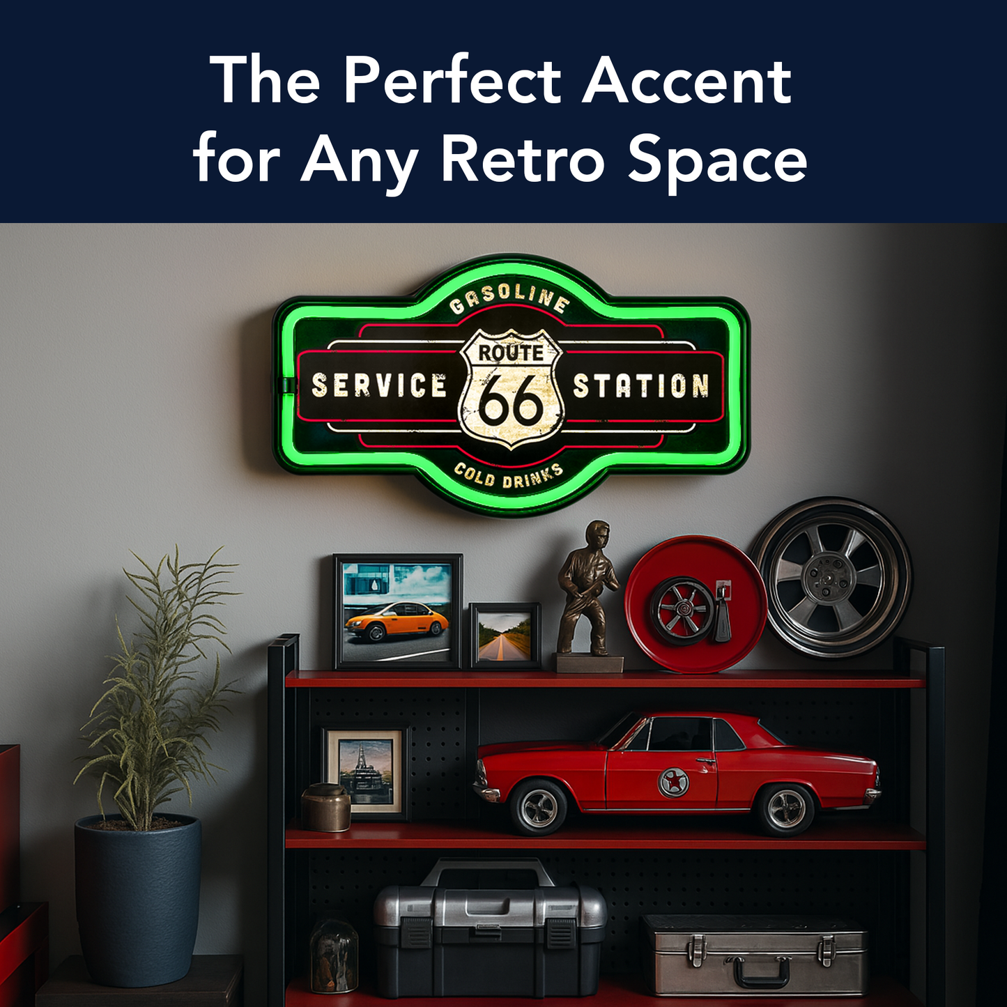 Vintage Route 66 Service Station LED Neon Light Sign Wall Decor (9.5” x 17.25”)