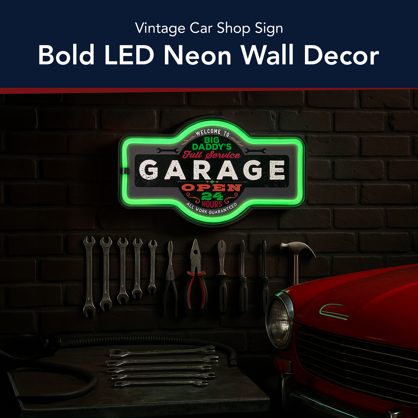 Big Daddy's Garage LED Neon Light Sign Wall Decor (9.5” x 17.25”)