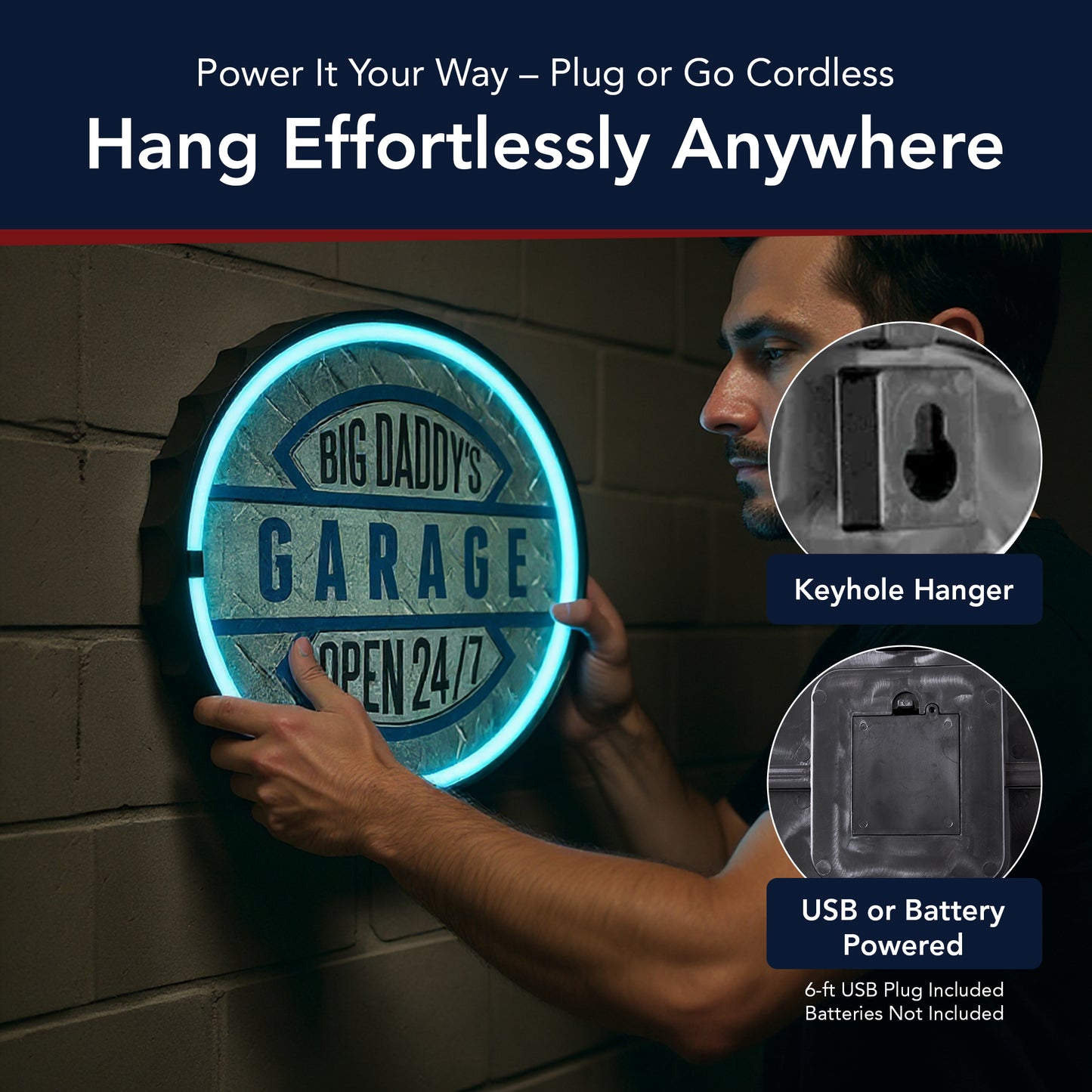 Big Daddy's Garage LED Neon Light Sign Wall Decor (12.5”)