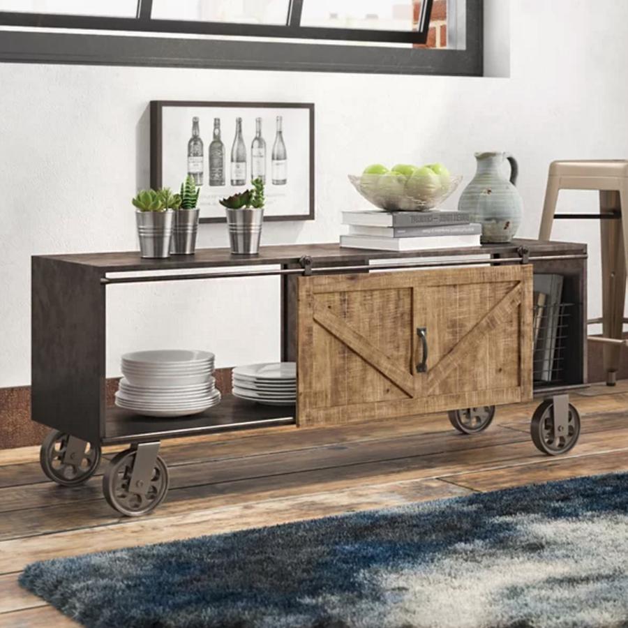 Metal Cabinet Credenza Wood Barn Door