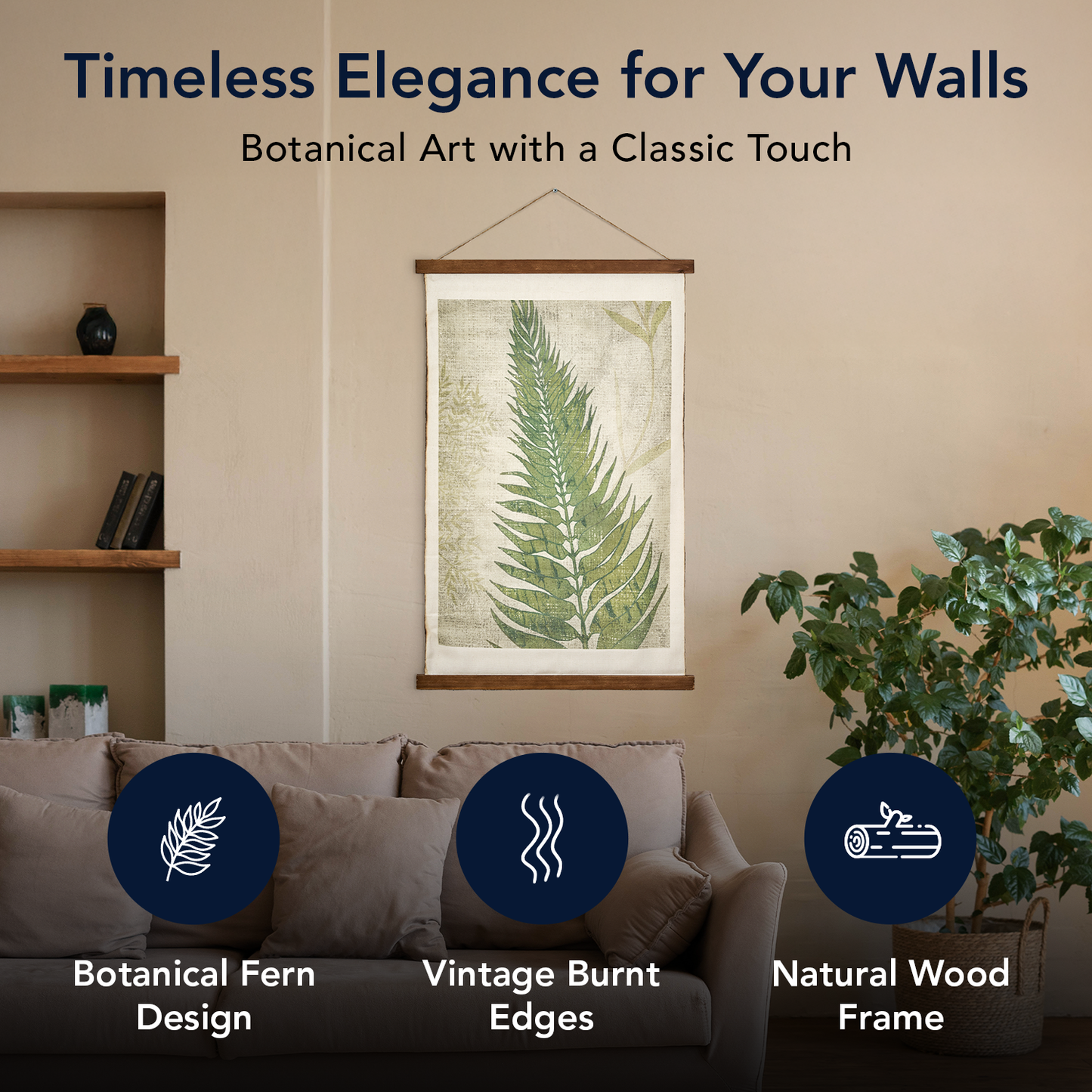 Fern Leaf Scroll Tapestry with Rope Wall Art