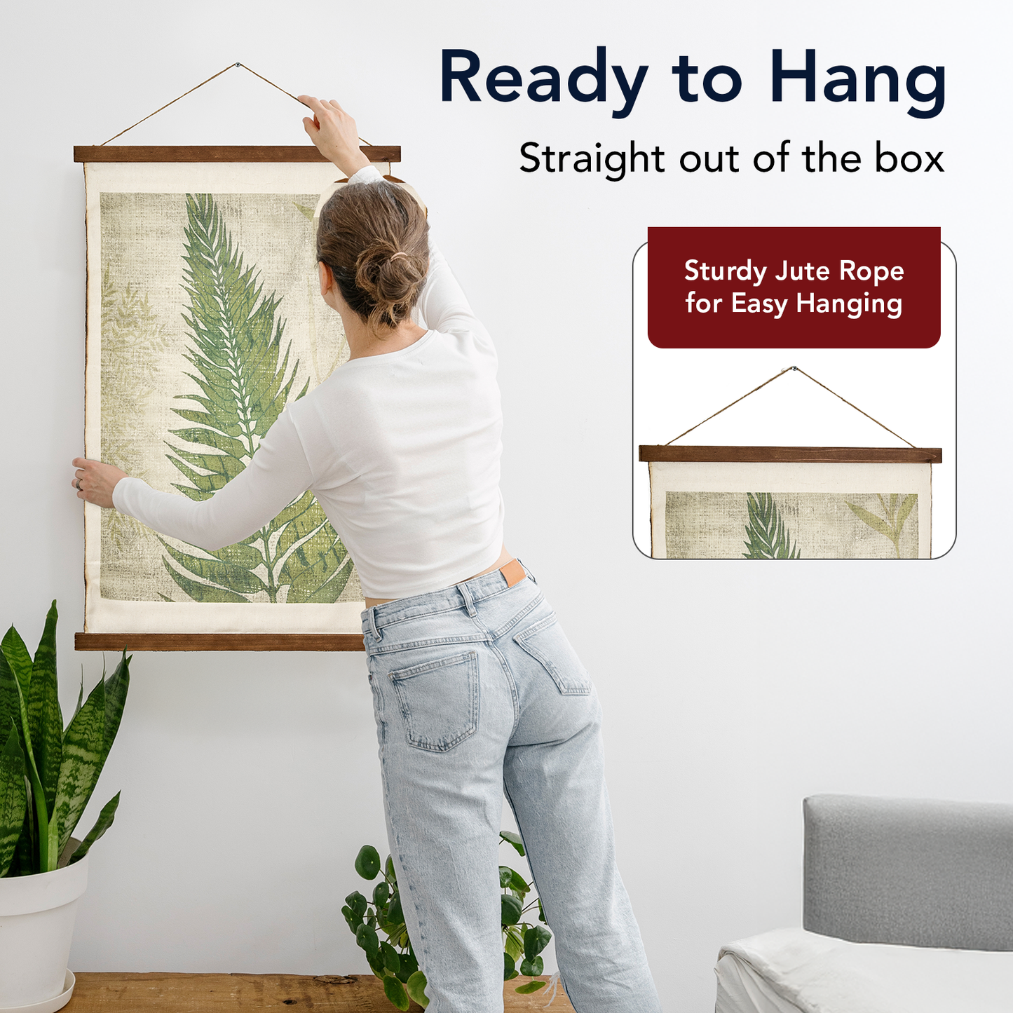 Fern Leaf Scroll Tapestry with Rope Wall Art