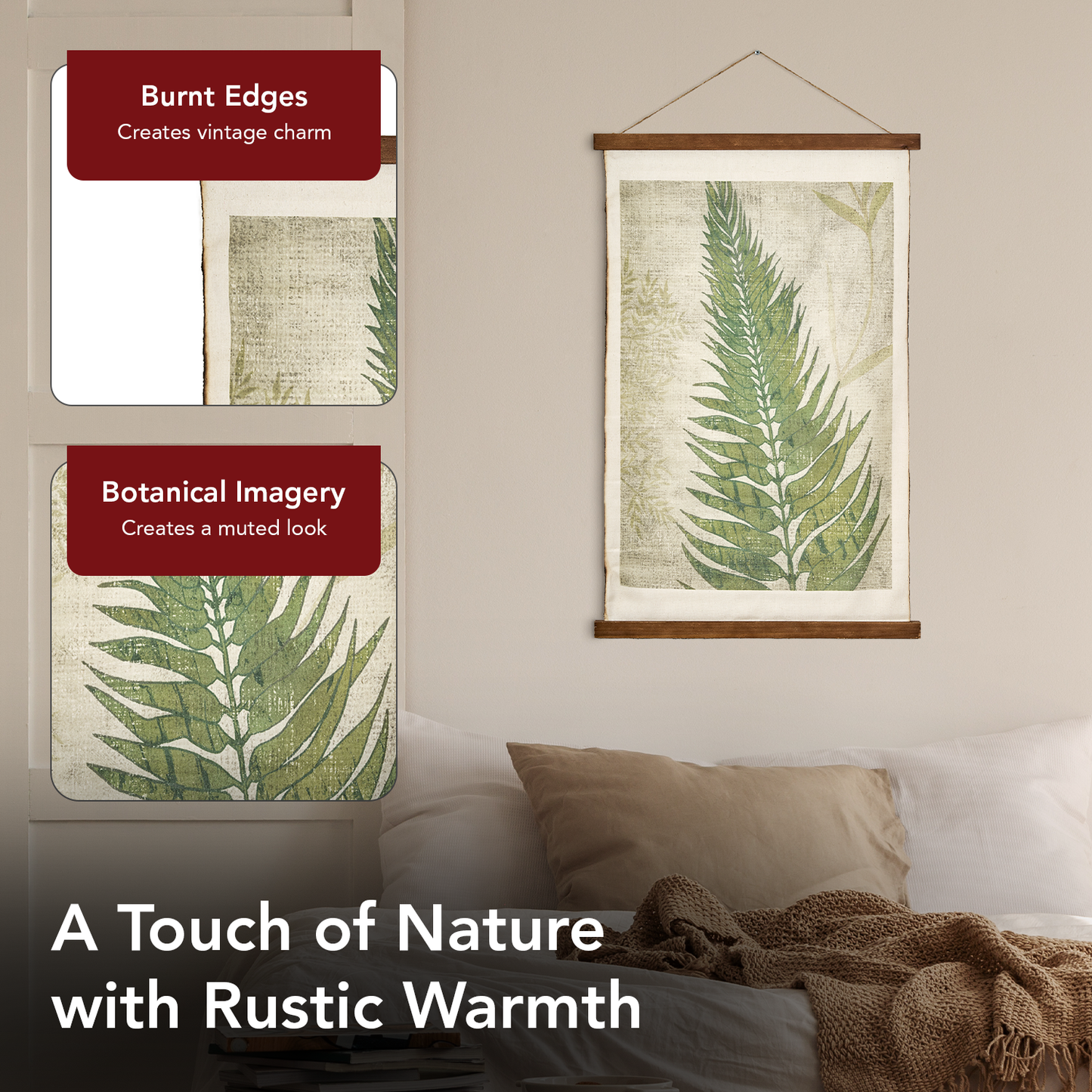 Fern Leaf Scroll Tapestry with Rope Wall Art