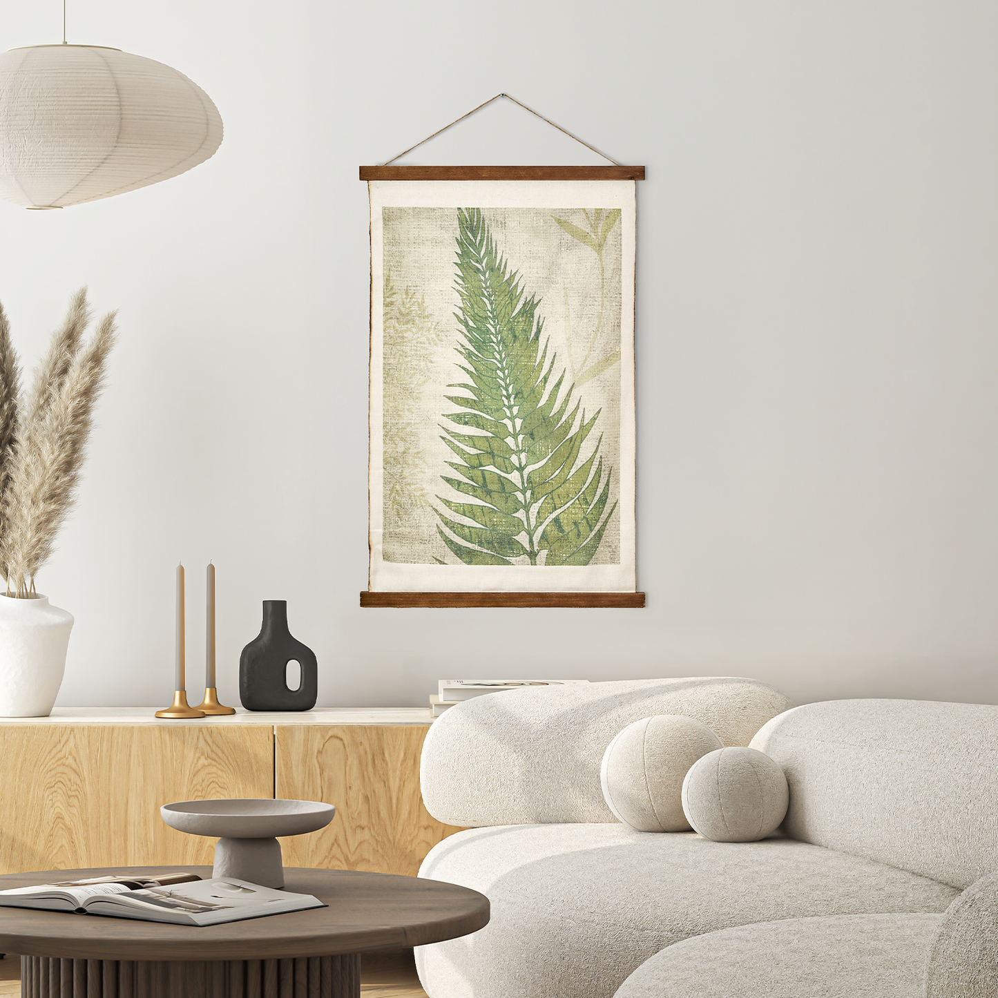 Fern Leaf Scroll Tapestry with Rope Wall Art