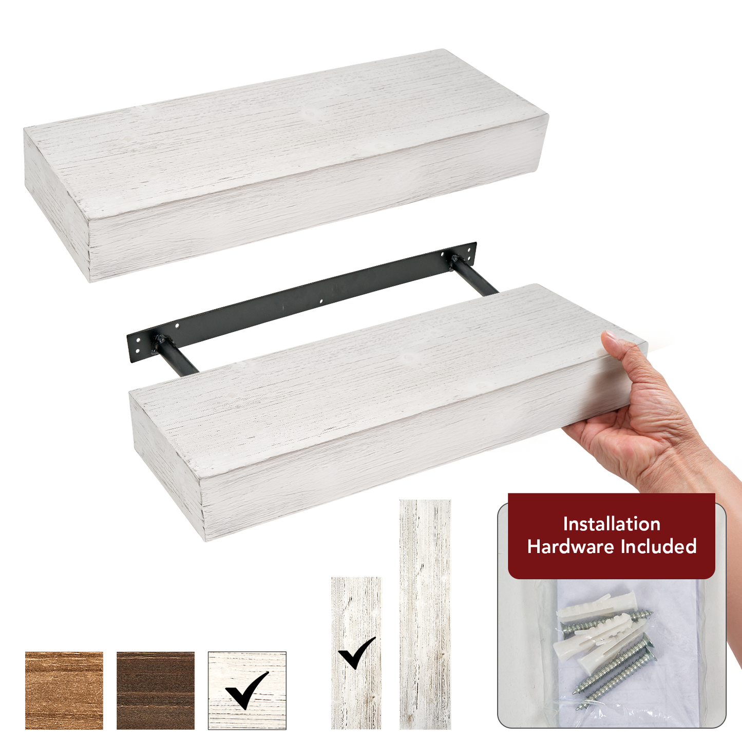Whitewashed Wood Floating Wall Shelf - Small