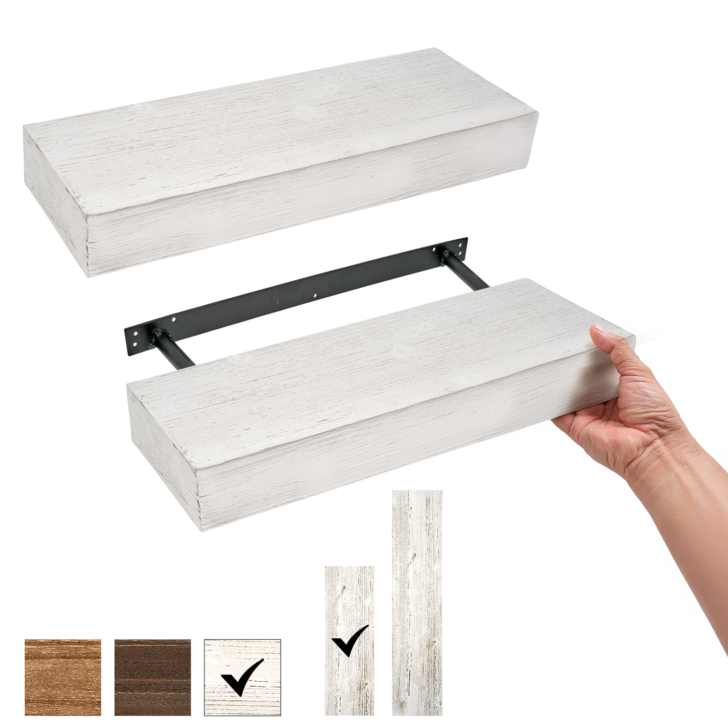 Whitewashed Wood Floating Wall Shelf - Small