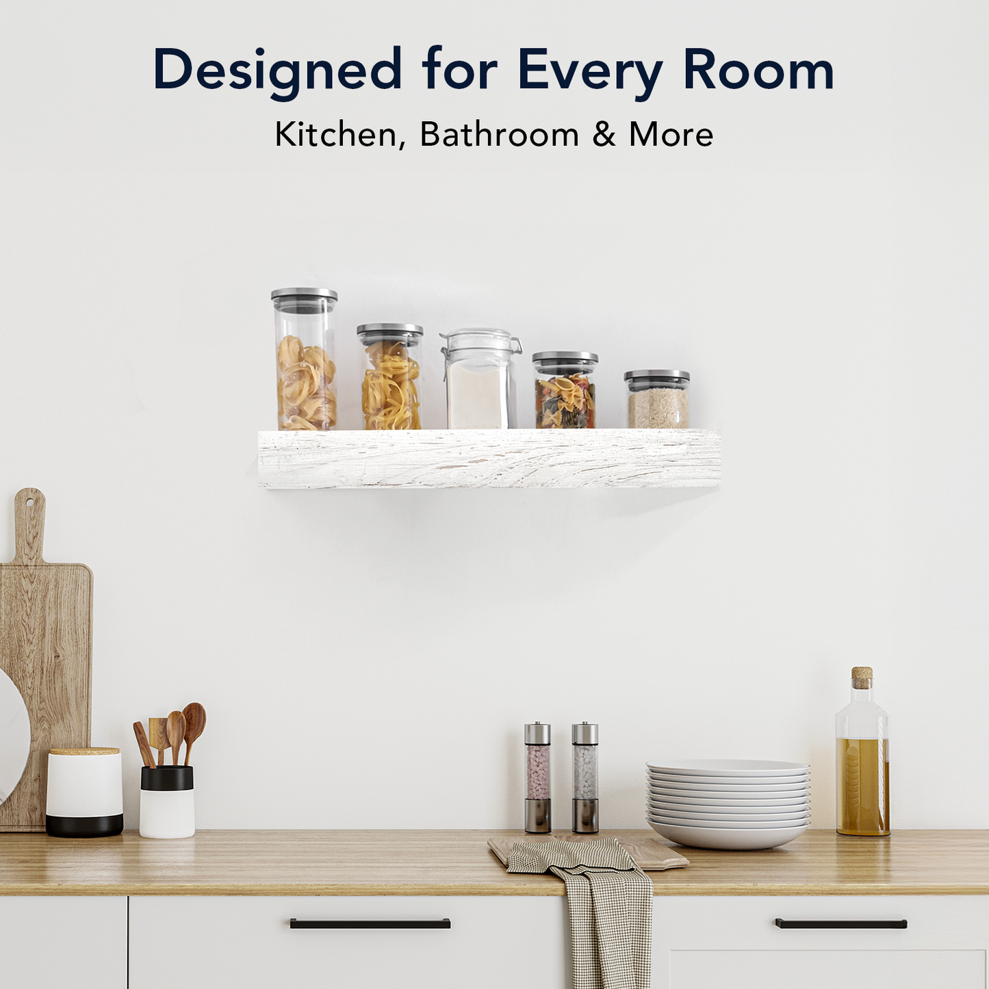 Whitewashed Wood Floating Wall Shelf - Small
