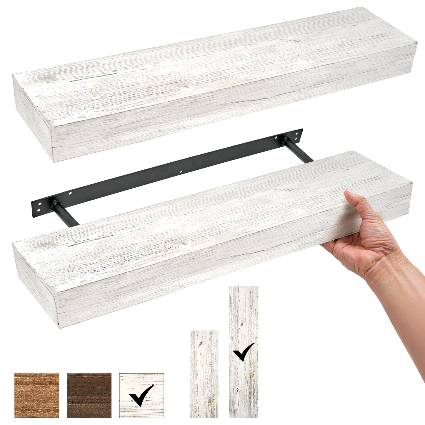 Whitewashed Wood Floating Wall Shelf - Large