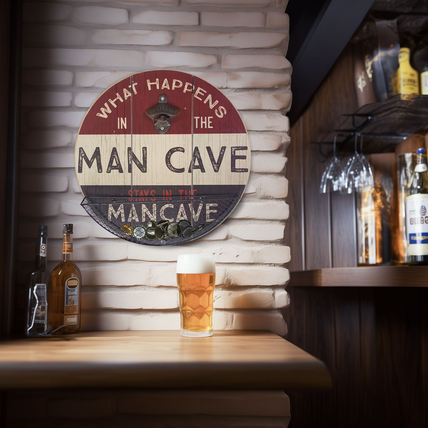 Bottle Opener & Cap Catcher What Happens in the Man Cave