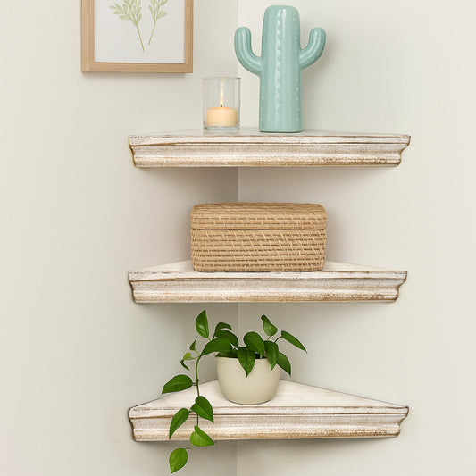 Wood Floating Beveled Corner Shelves (Set of 3) - White