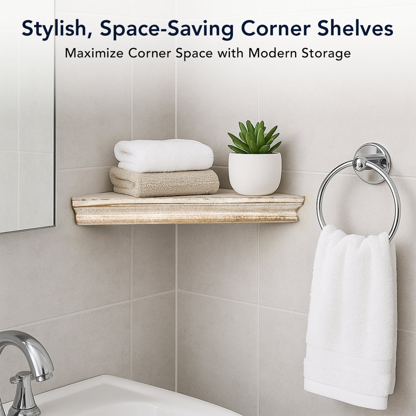 Wood Floating Beveled Corner Shelves (Set of 3) - White