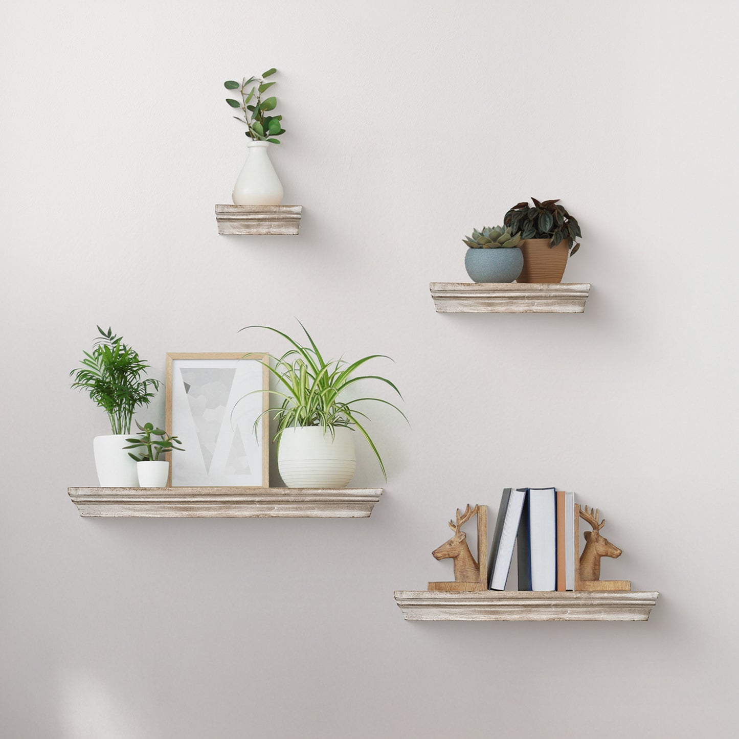 Floating Shelves with Crown Molding - White