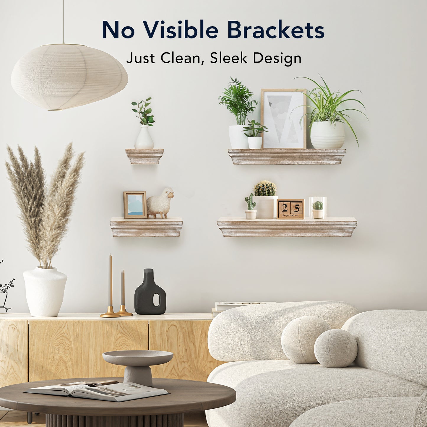 Floating Shelves with Crown Molding - White