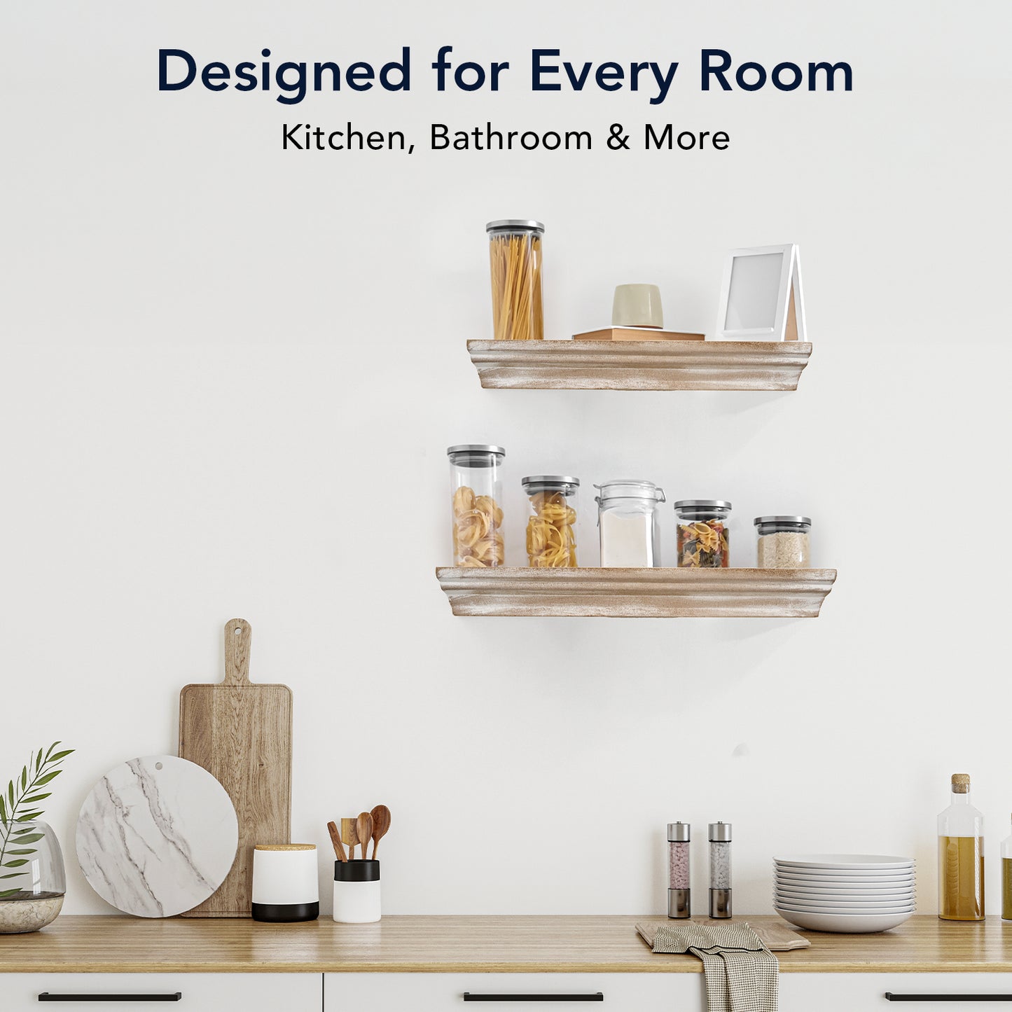 Floating Shelves with Crown Molding - White