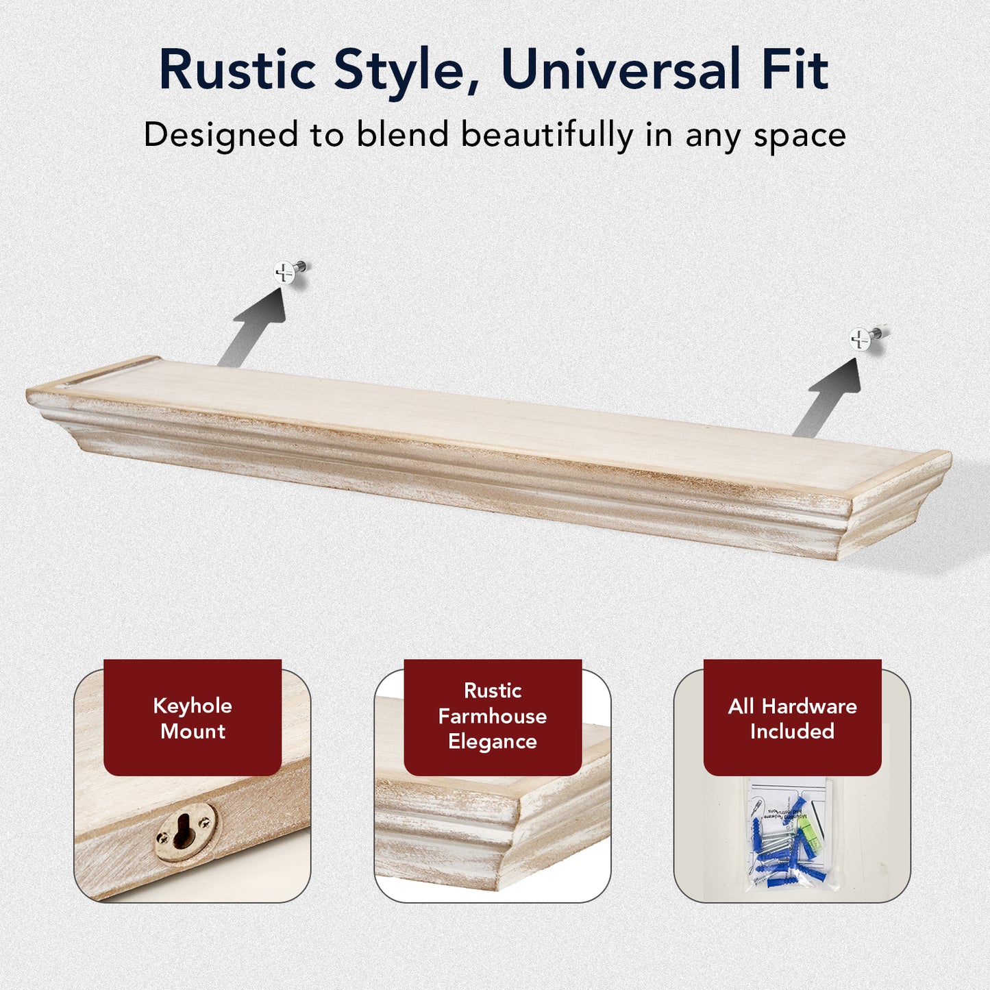 Floating Shelves with Crown Molding - White