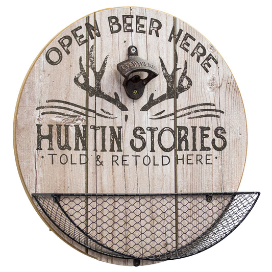 Huntin' Stories Told Here Bottle Opener and Cap Catcher Wall Decor