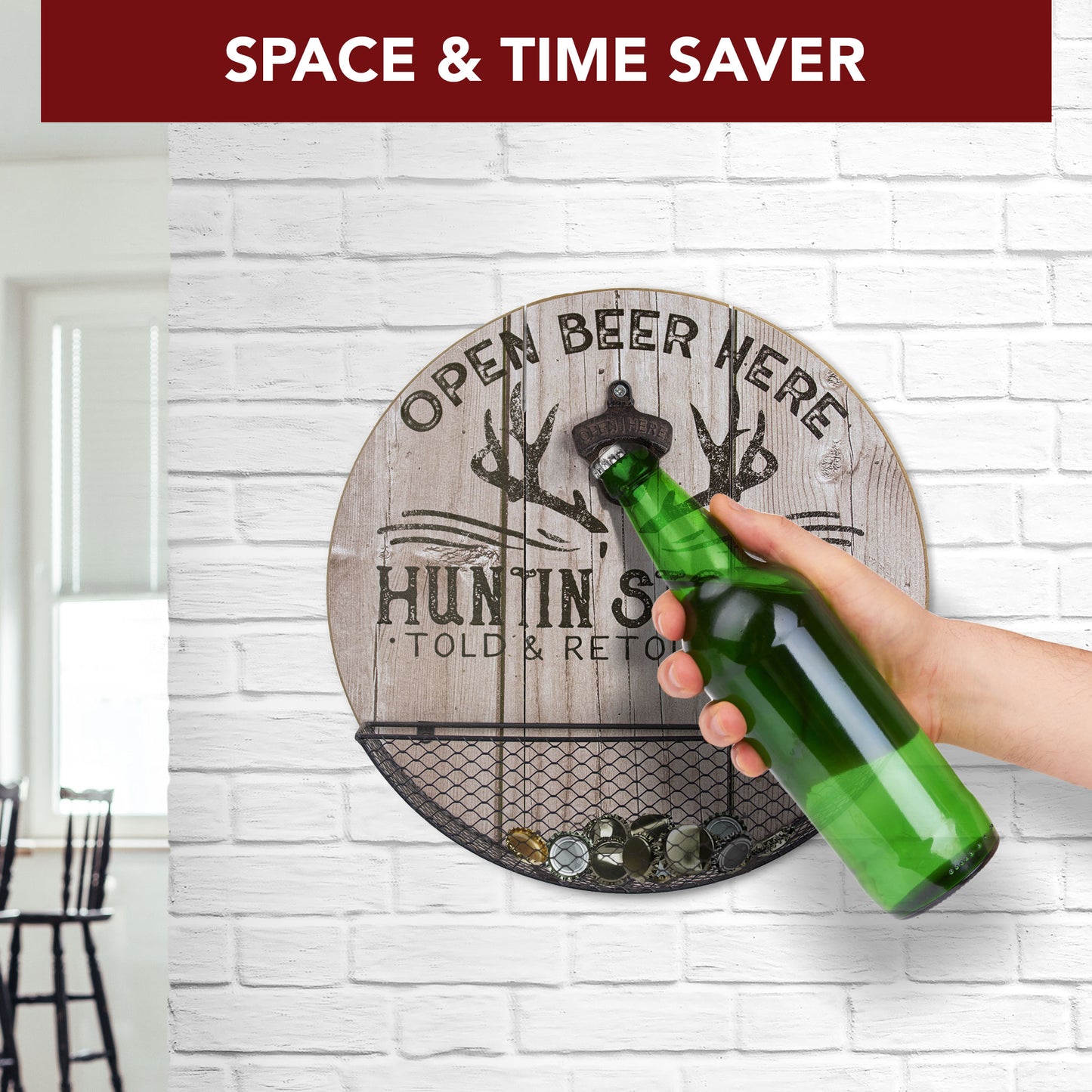 Huntin' Stories Told Here Bottle Opener and Cap Catcher Wall Decor