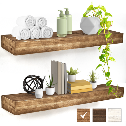 Rustic Wood Floating Wall Shelf - Large/Walnut Brown