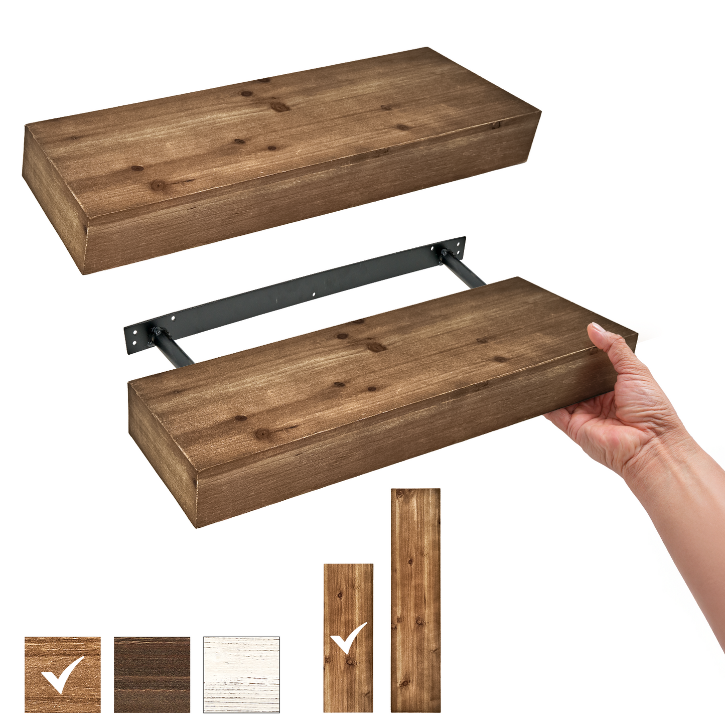 Rustic Wood Floating Wall Shelf - Small/Walnut Brown
