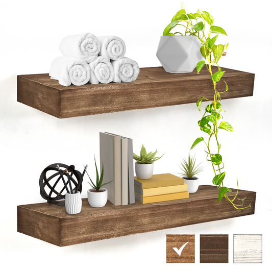 Rustic Wood Floating Wall Shelf - Small/Walnut Brown