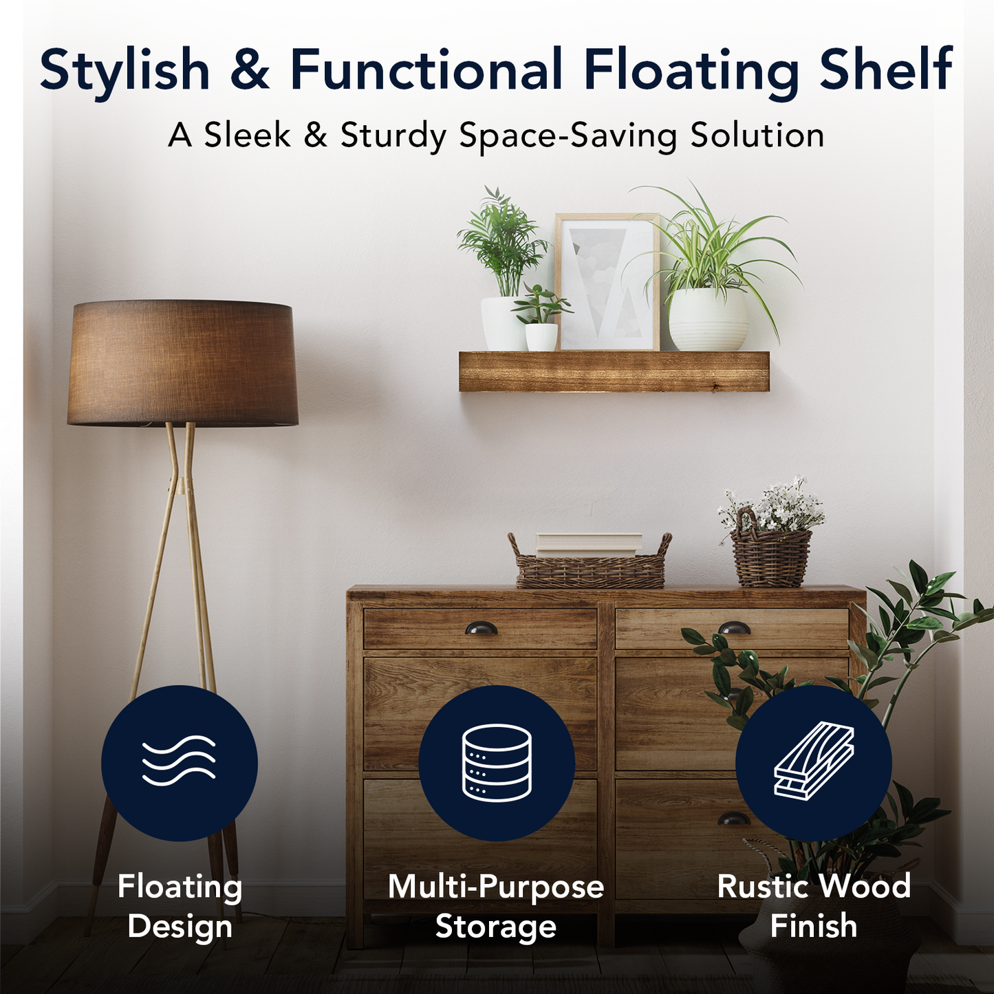 Rustic Wood Floating Wall Shelf - Small/Walnut Brown